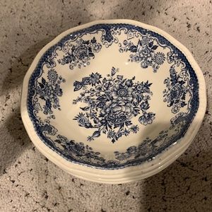 3 Kensington Staffordshire Ironstone Balmoral Cereal Or Soup Bowl Blue Flowers